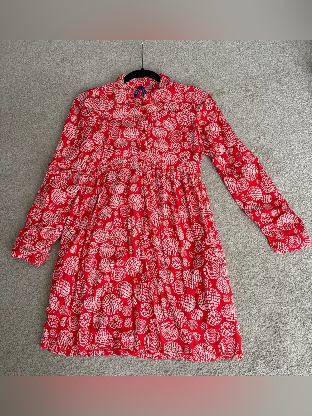Seraphine Red and White Pattern Long-Sleeve Dress, Women’s Size 2 Midi Dress